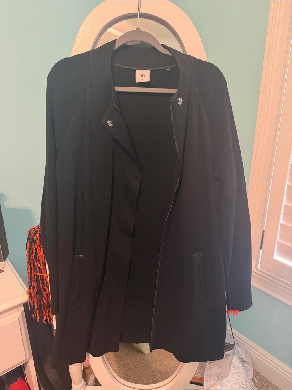 CAbi Black Coat with Zip & Snap Front